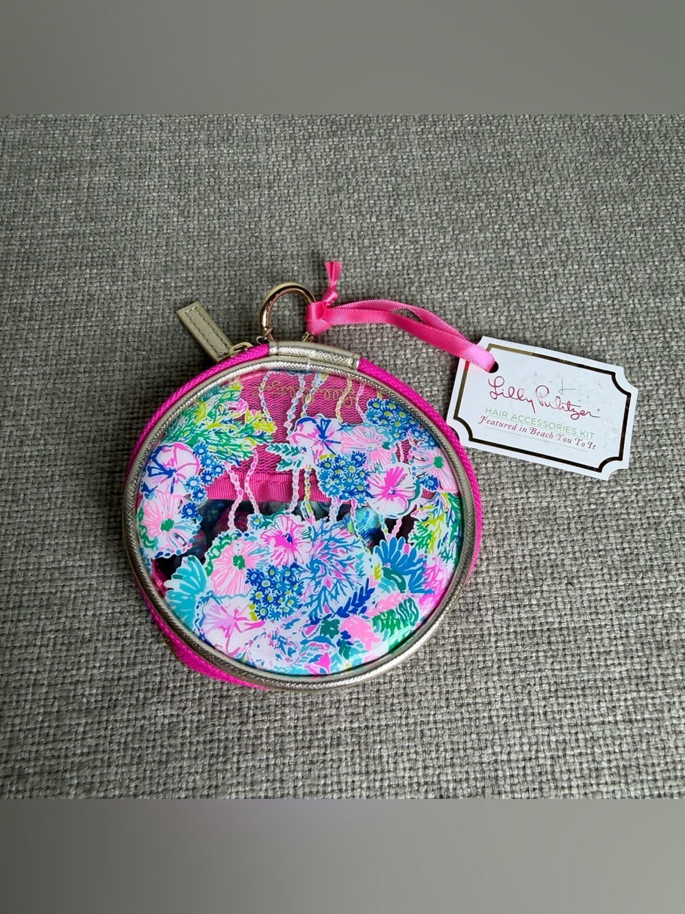New Lilly Pulitzer Hair Accessories Kit Beach You To It Mini Pouch Travel Coral